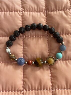New Beaded Multi-Color Lava Stone Planets solar system Stretch Bracelet